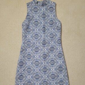 New Look Women's Fitted Blue Jacquard Dress, Size 4